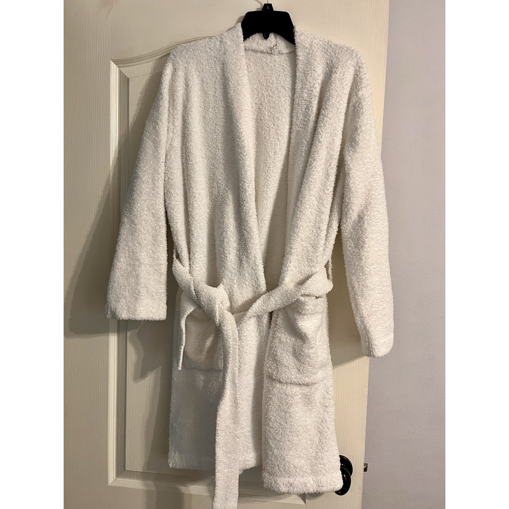 Pottery Barn Teddy Bear Robe Women's SZ M Ivory Plush Faux Fur Belted Pockets